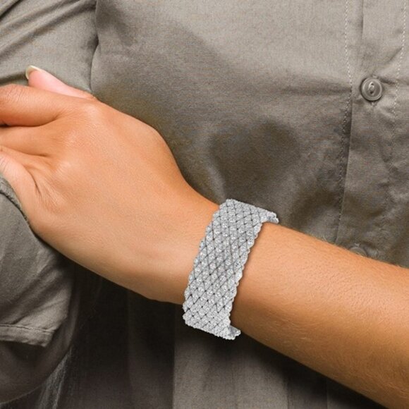 Sterling Shimmer Sterling Silver Rhodium-Plated CZ Mesh Bracelet – 6.75” - Picture 5 of 7